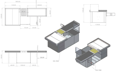 Кассовый бокс KIFATO с откидными роликами 3000 мм